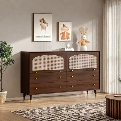 Buffet avec porte en rotin