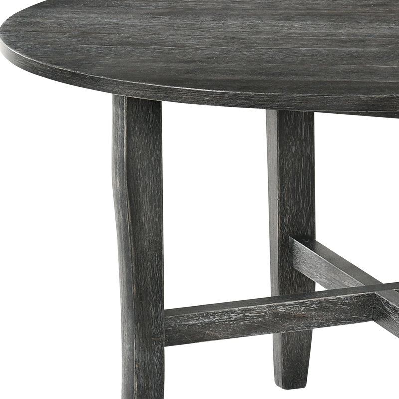 Table de salle à manger à pieds ronds gris rustique, plateau en placage de bois de chêne fixe, pieds fuselés et conception en forme de X, panneau de particules de 47 po de largeur avec support, dimensions