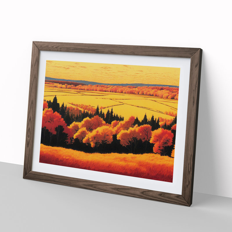 Autumn Meadow Landscape Vol.2 - Single Picture Frame Print, 46cm H x 64cm W x 2cm D, Walnut Framed