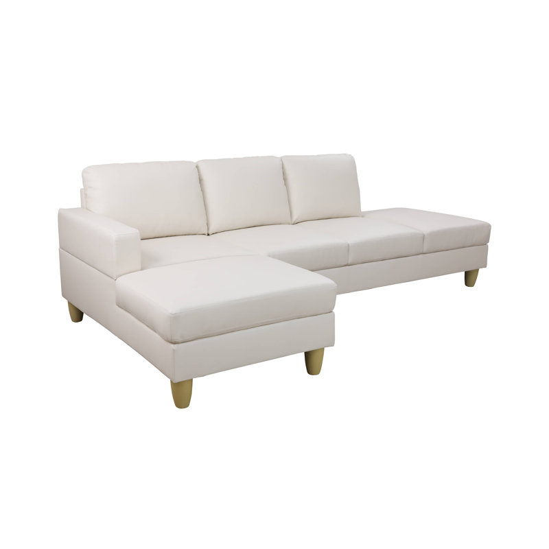 White marble Faux Leather L-Shaped Couch Living Room Sofa & Chair Set, Cream White Faux Leather, Right Hand Facing