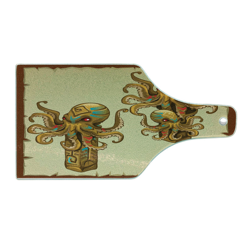 Planche à découper Ambesonne Octopus en verre trempé style Kraken brun