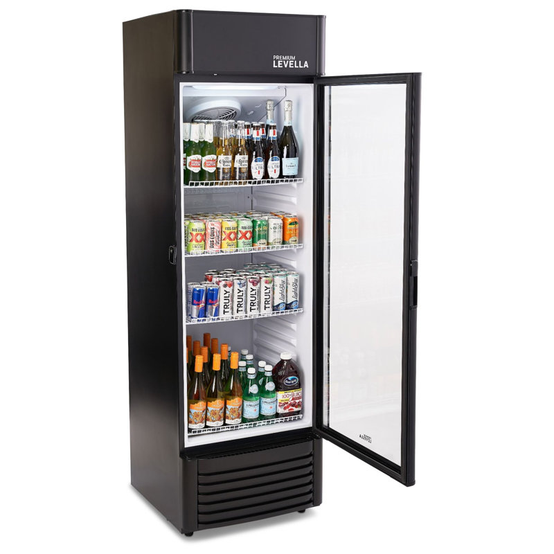 Premium Levella 24.21'' W Freestanding 280 Cans (12 oz.) 12.5 Cubic Feet Beverage Cooler with Glass Door, Black