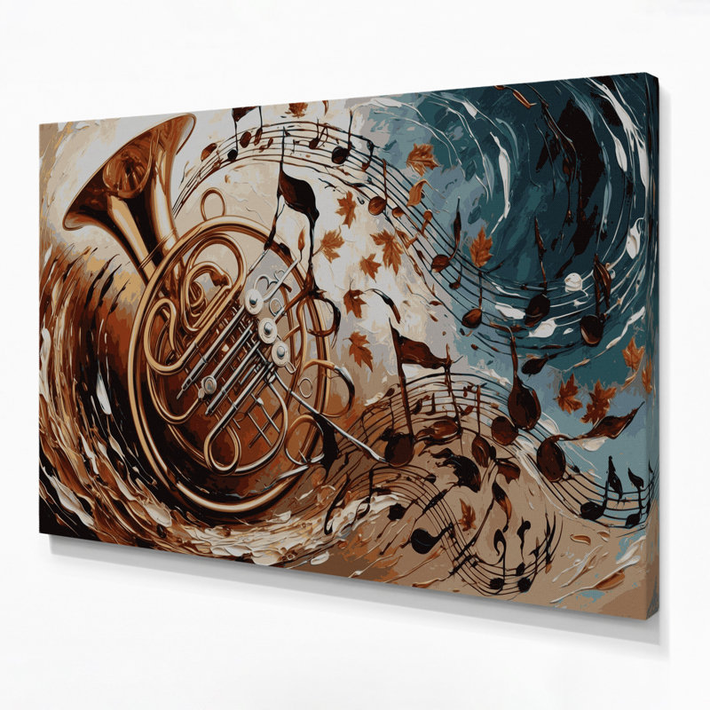 «Music French Horn», art mural sur toile beige, H 20 po x l 24 po