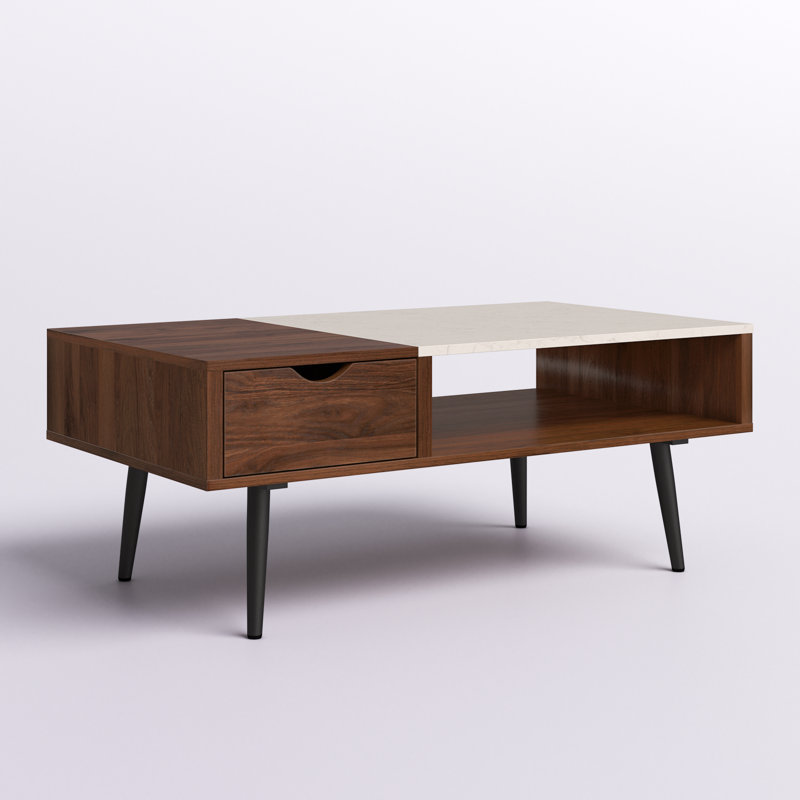 Barkhamsted Glass Top Coffee Table, Faux Marble, Dark Walnut