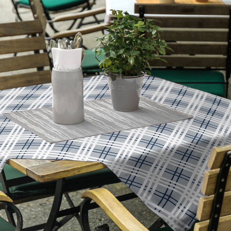 Nappe carrée en mélange de coton à carreaux, Argent nouveau siècle / bleu nautique / blanc