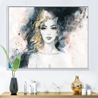 Portrait d'une belle femme aux cheveux blonds bouclés - reproduction d'art sur toile glam