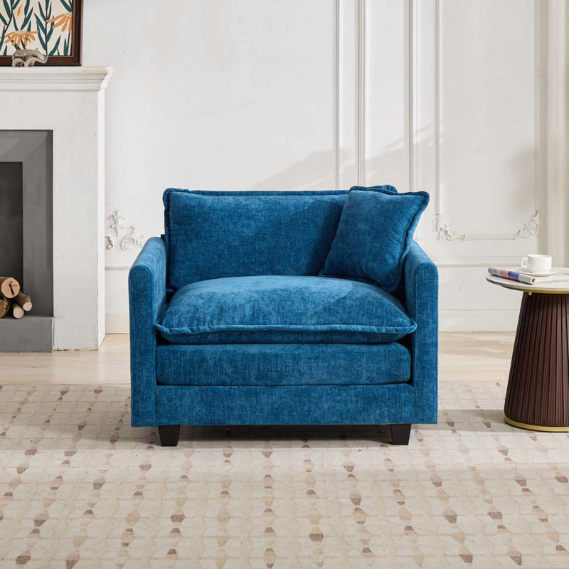 Fauteuil rembourré en tissu, Chenille bleu