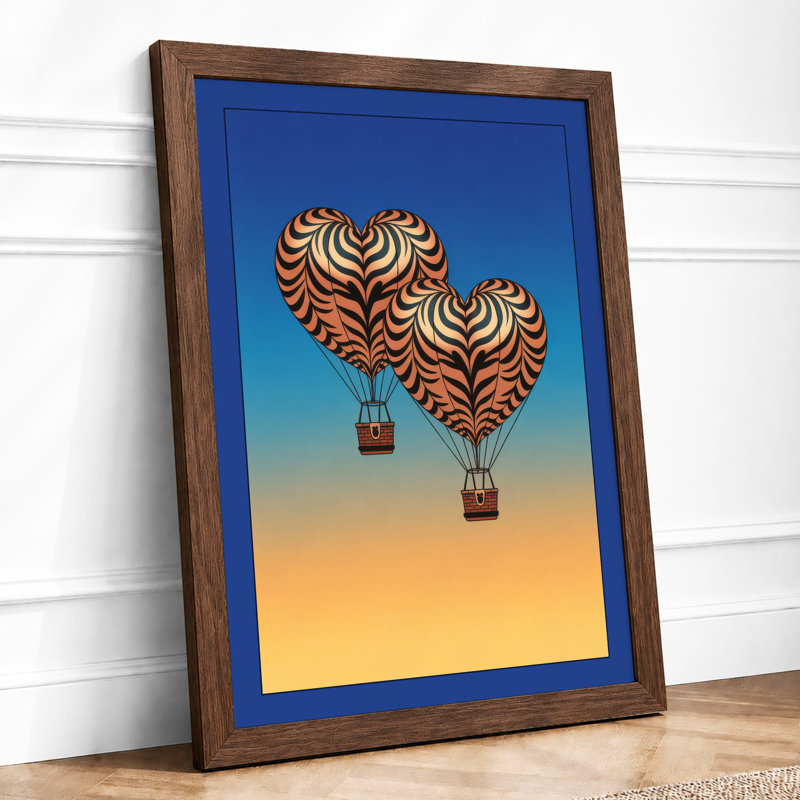 Sunrise Balloons Retro - Framed Print, A2 - 59.4 x 42.0 cm, Walnut