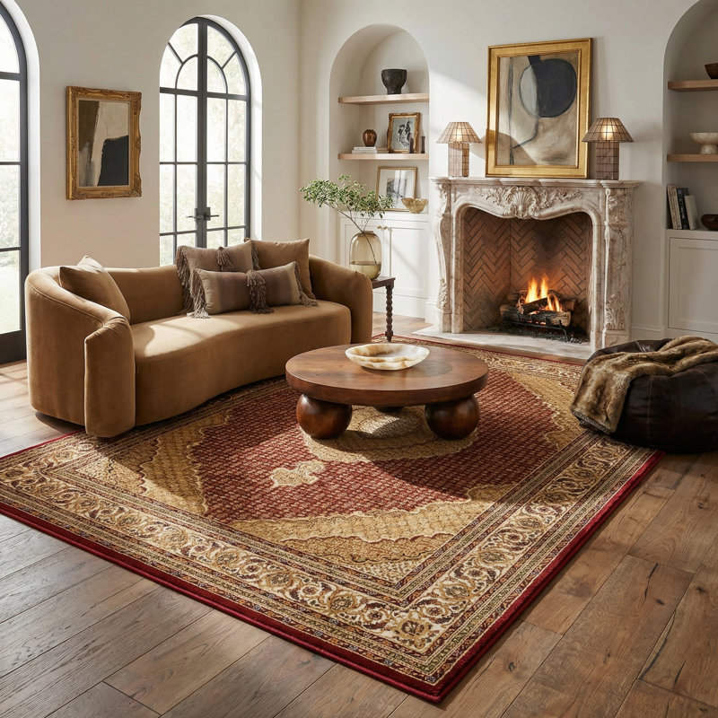 Rug Branch Faris 5' x 7' (5'3" x 7'5") Red/Beige Persian Medallion Indoor Area Rug, Traditional, Low Pile, Stain-Resistant Carpet - Living Room, Bedroom, Dining Room, and Kitchen