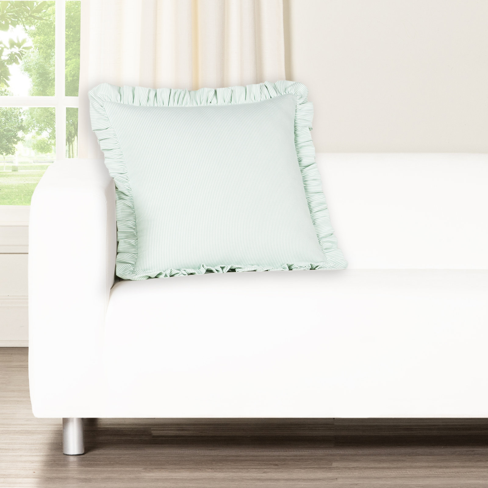 20" x 20" Cotton Throw Pillow, Green, Feather