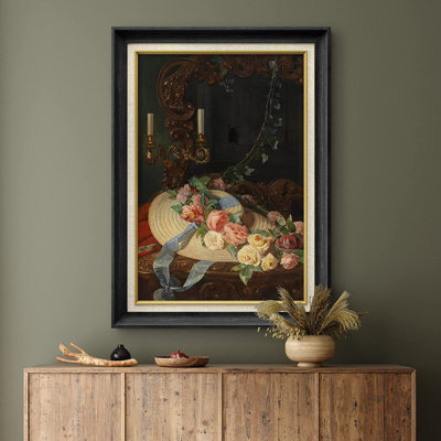 Ribbon Hat With Garden Roses - Peinture sur toile encadrée