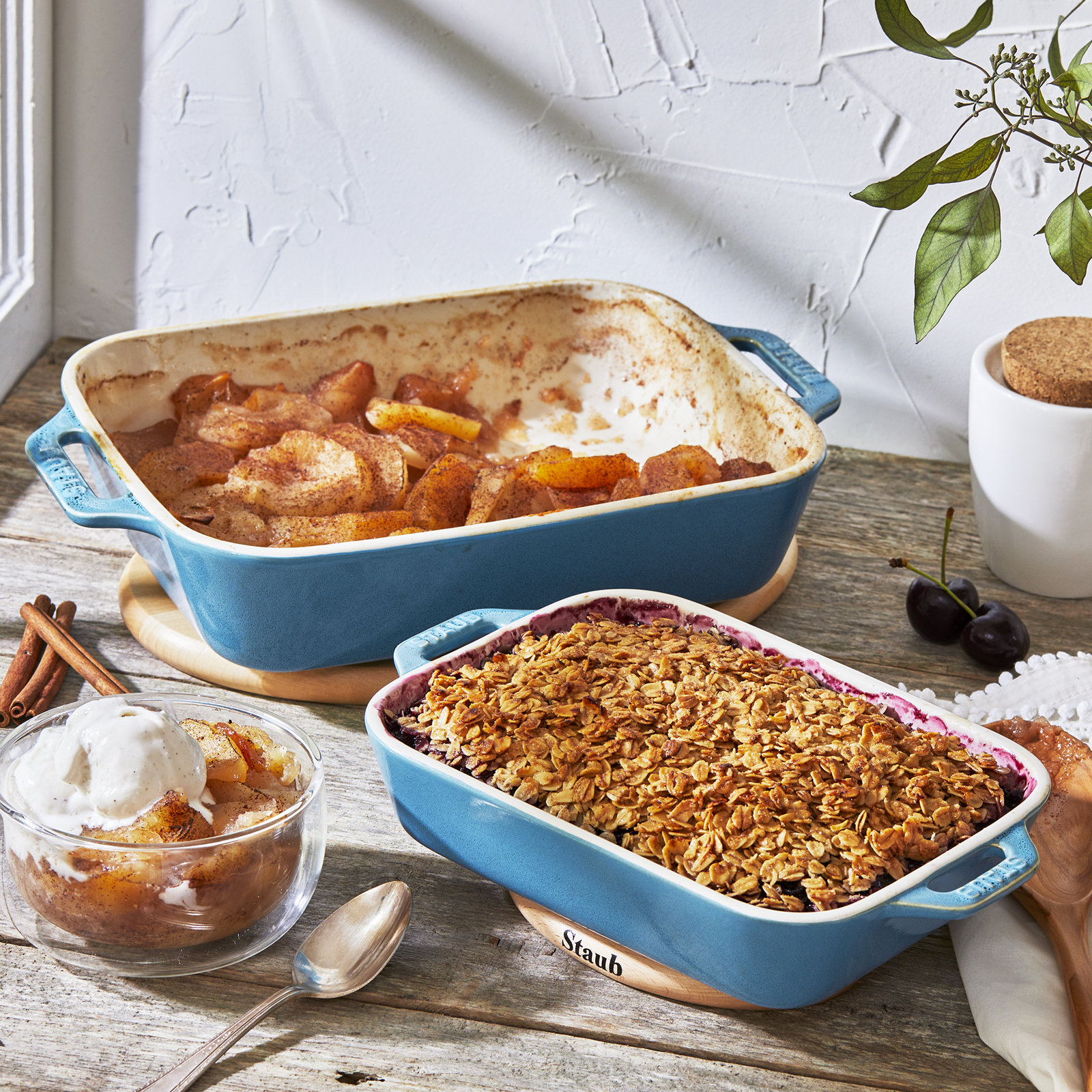 Ceramique 2-Piece Rectangular Baking Dish Set, Rustic Turquoise