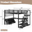 Grand lit mezzanine avec bureau, lit mezzanine avec tiroirs et escalier de rangement, structure de lit mezzanine en métal robuste pour les adolescents et les adultes, mobilier de chambre multifonctionnel tout-en-un, noir