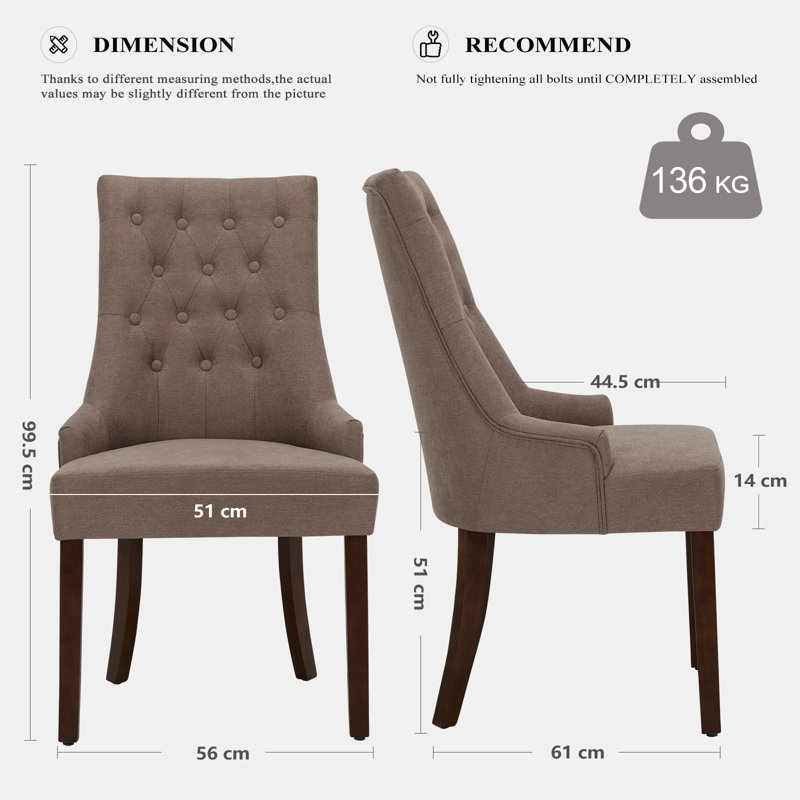 51cm H Tufted Fabric Upholstered Side Chair, Taupe