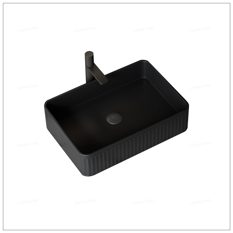 20-Inch Rectangular Striped Vessel Ceramic Bathroom Sink, Easy to Clean with No Water Accumulation, Black
