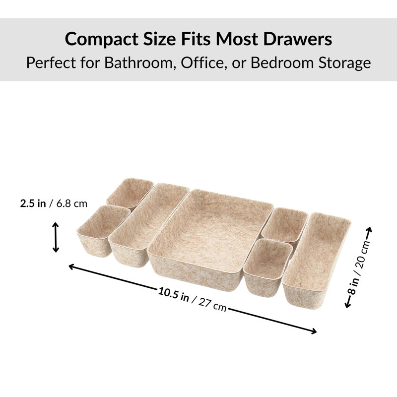 7-Piece Felt Drawer Organizer Set - Beige, Beige
