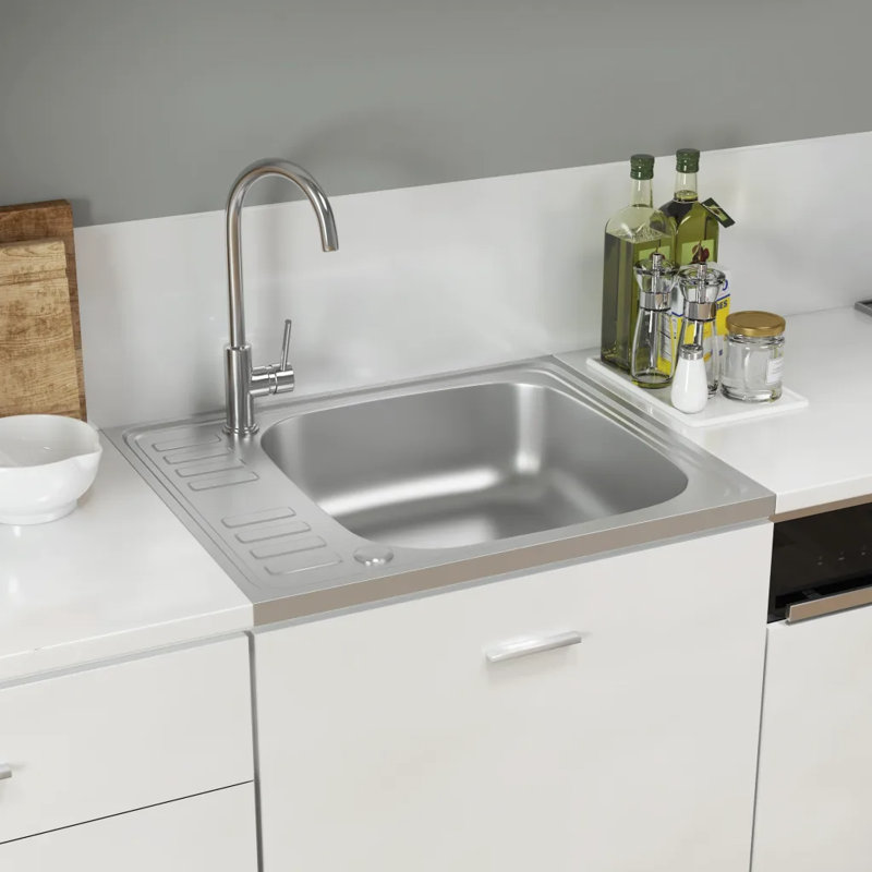 Belfry Kitchen Trevino 600mm W Single Bowl Steel Kitchen Sink with 1 Faucet Hole