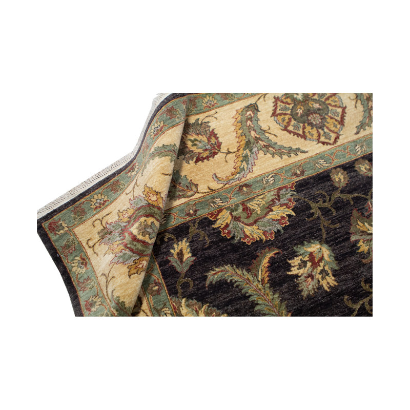 Tapis noir et doré de haute qualité noué à la main