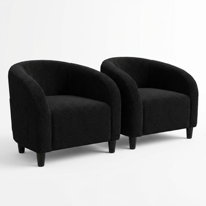 Ensemble de 2 chaises d'appoint en tonneau avec accoudoirs arrondis, fauteuils rembourrés ronds pour le salon, la chambre à coucher, le bureau ou la réception