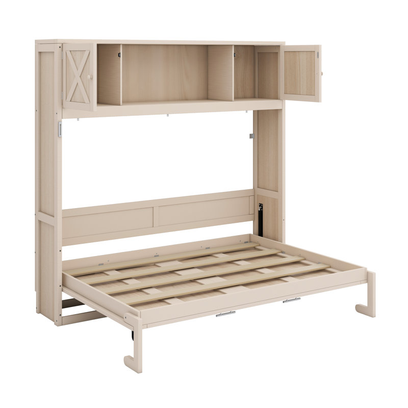 Murphy Bed With Storage Cabinets, Beige