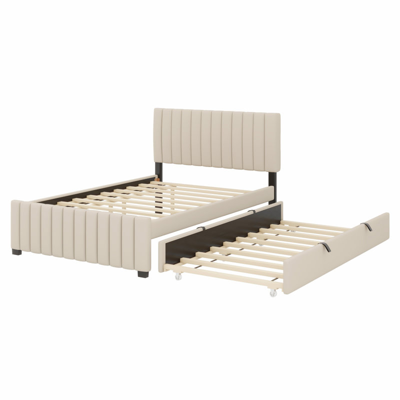 Structure de lit robuste avec lit gigogne, Beige