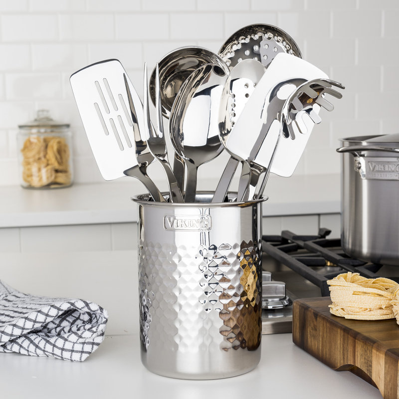 Viking Hammered Stainless Steel Utensil Holder, Stainless steel