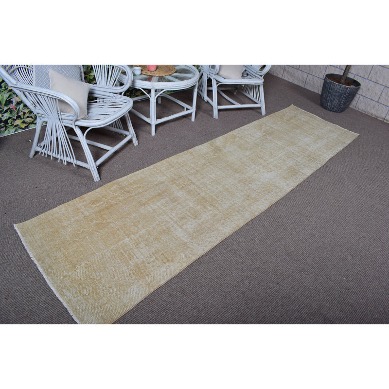 Vintage Handwoven Turkish Beige Wool Rug for Rustic Home and Floor Decorations