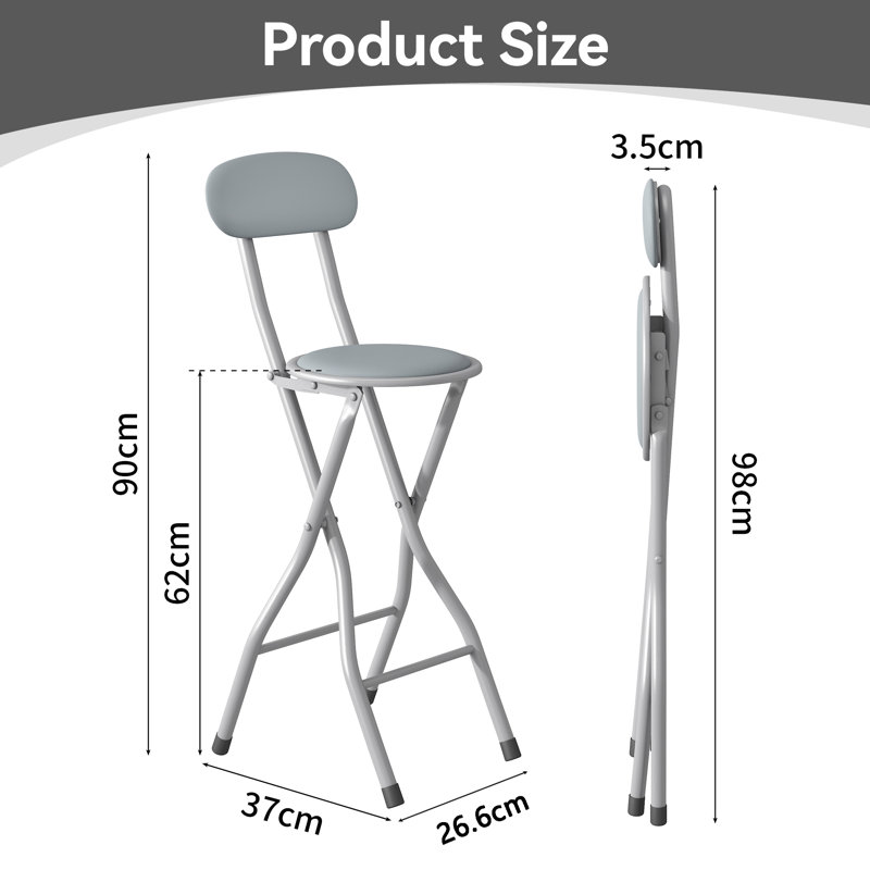 Upholstered Counter Stool with Metal Frame, Grey