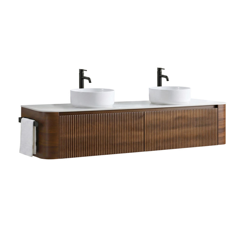 Meuble-lavabo double en céramique, Honey Oak, 60" W
