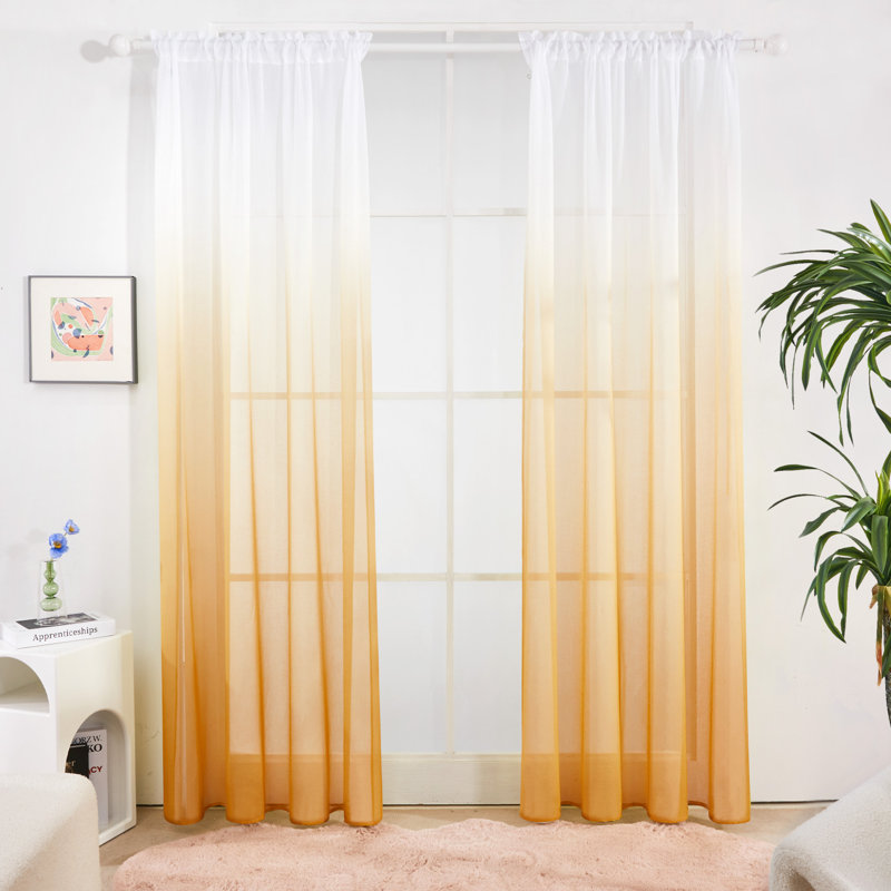 Zhejno Sheer Curtain Pair, Orange, 52" W x 63" L