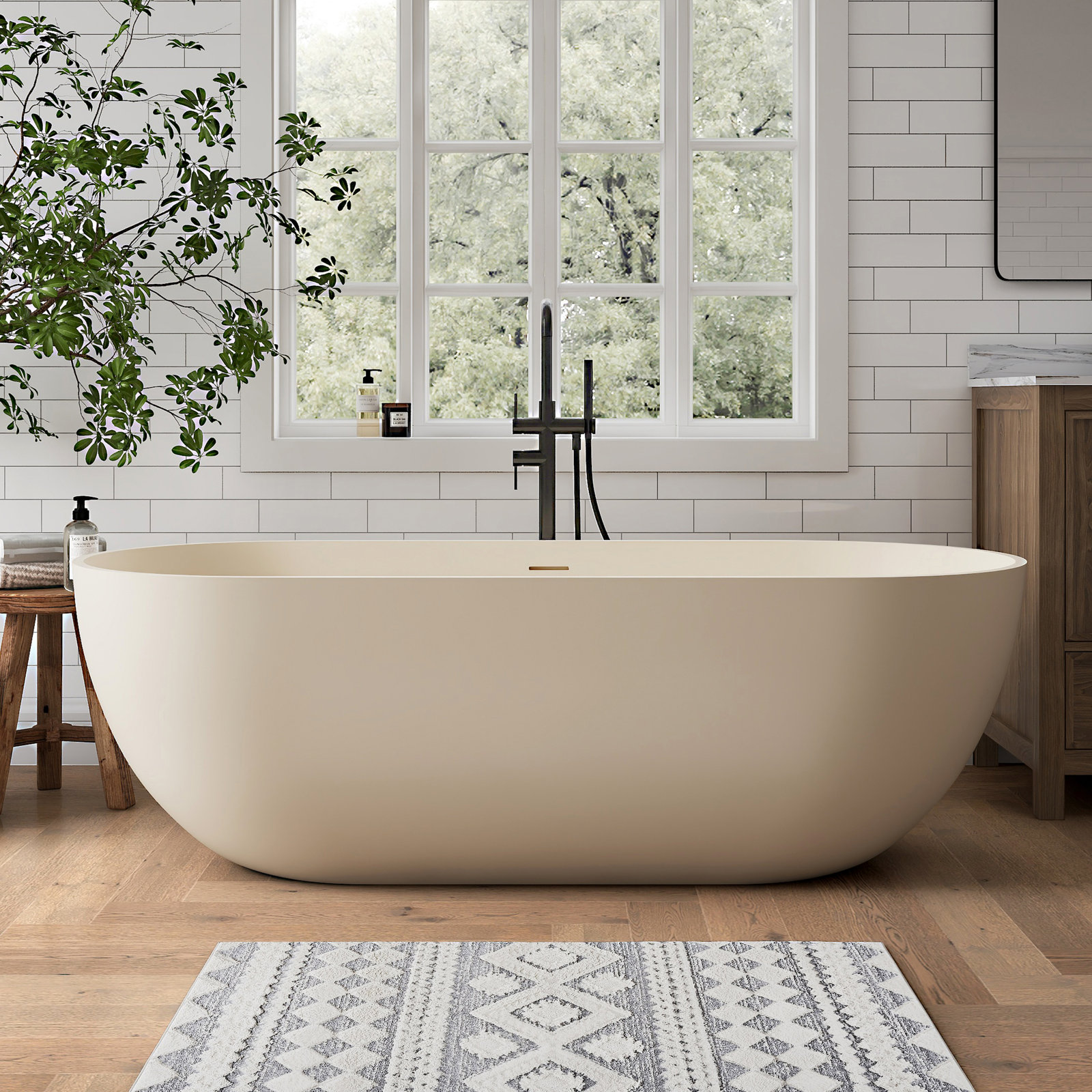 Forma 69" Solid Surface Soaking Bathtub, Milky Coffee