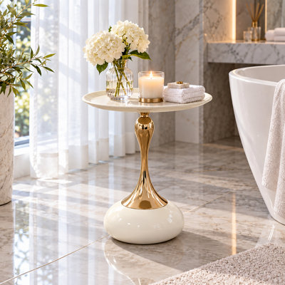 Italian Modern Hourglass End Table, 15.4" Round Iron Tray Top Side Table