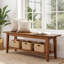 Upholstered Bench with Shelves