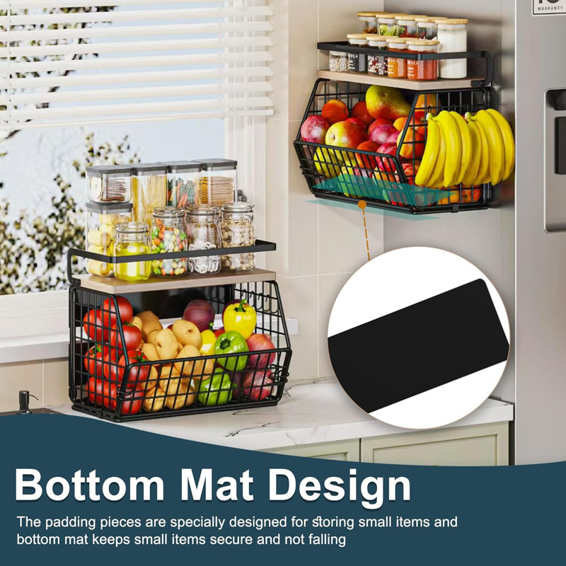 Magnetic Shelf For Fridge, Onion And Potato/Spice/Snacks/Fruit And Vegetable Storage And Organizer, Wire Basket For Pantry, Kitchen Countertop, RV And Laundry