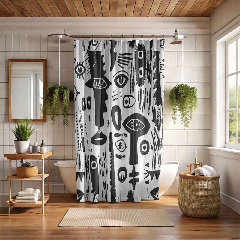 Abstract figure designs - Rideau de douche standard 1 pièce, H 74 po x l 71 po