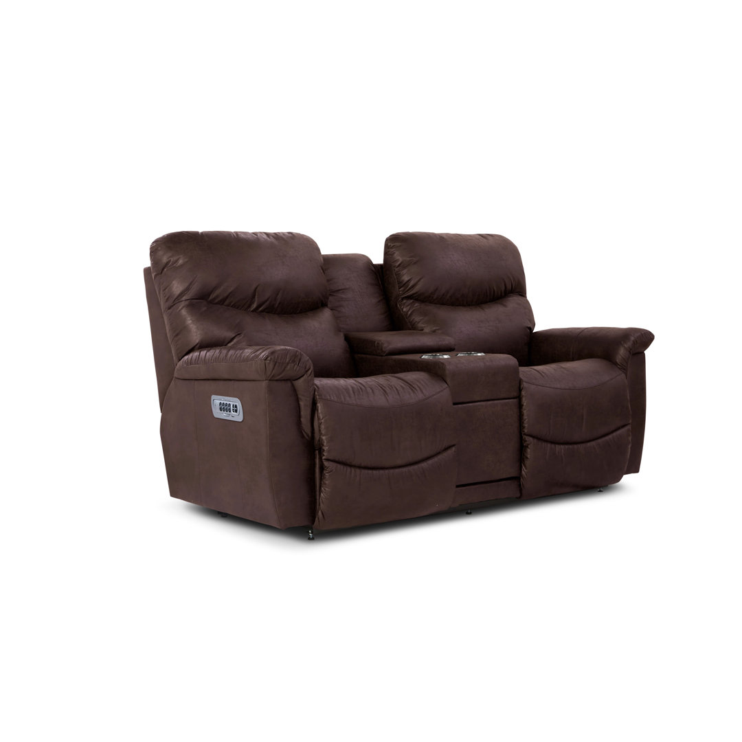 James Leather Power Reclining Loveseat w/ Headrest & Console La-Z-Boy
