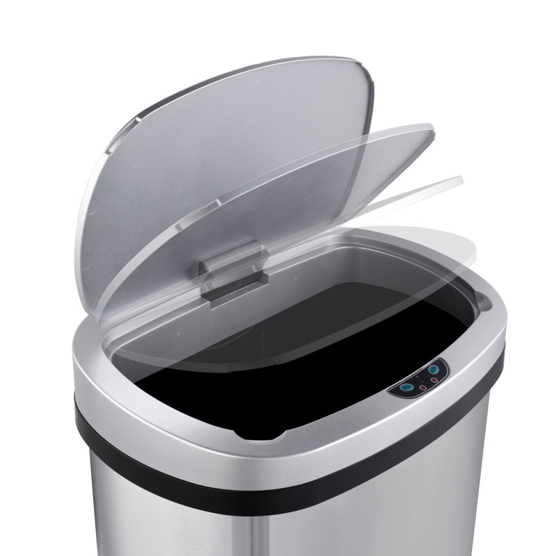 Silver Stainless Steel Touchless Motion Sensor Trash Can, 15.85 Gallon