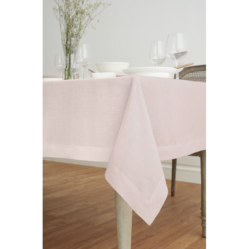 100% Pure Linen Tablecloth - Fete, 120" L x 60" W, Pink Lemonade