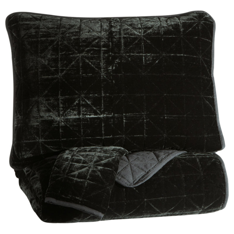 King Black Velvet Quilt Set with Diamond Stitching