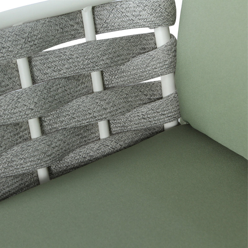 Loveseat And Table Set With Hand-Woven Rope, Off White, Green