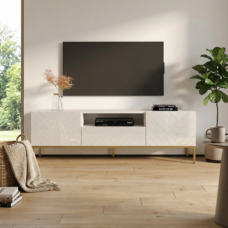 Wincanton 74.8" Modern TV Stand with High Gloss Finish, White