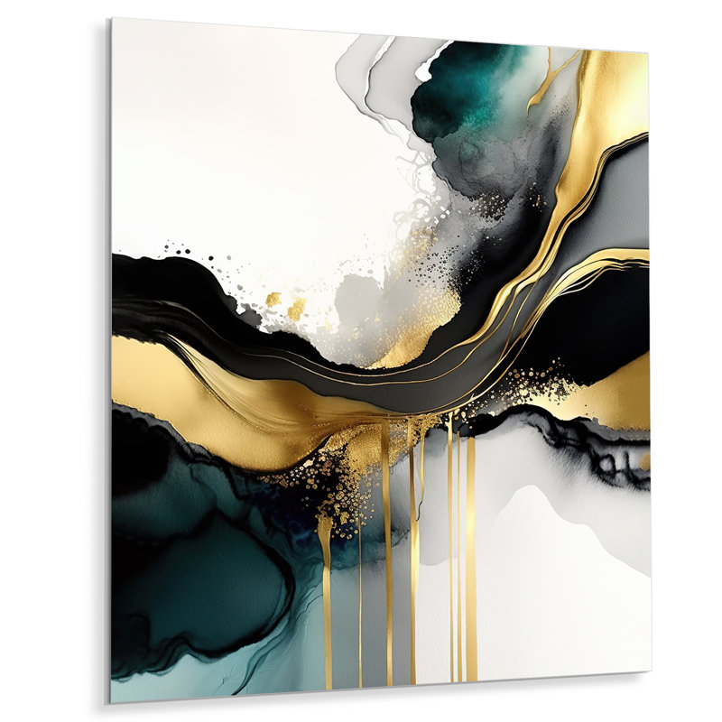 Décoration murale abstraite géométrique en marbre blanc et doré V - marbre abstrait, H 32 po x l 24 po