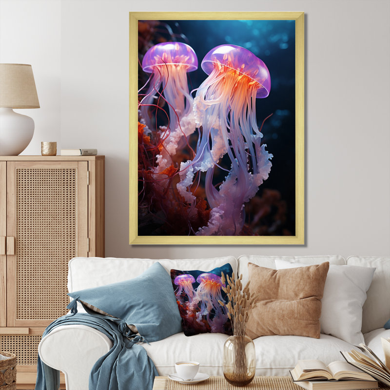 Kelvers Ethereal Beauty Jellyfish II - imprimé, H 32 po x l 16 po x P 1 po, Encadrement doré