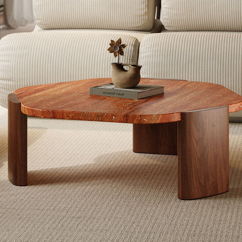 Image de couleur pierre et table basse hexagonale en bois massif, H 13,78 po x l 35,43 po x P 35,43 po