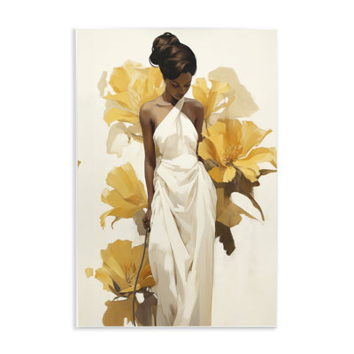 «Elegant Woman with Flowers», art mural sur bois par Raymond Powers
