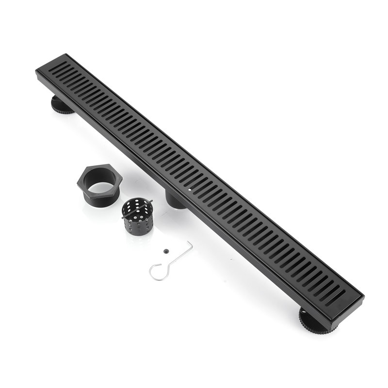 BOANN 304 Stainless Steel Rectangular Linear Shower Floor Drain (28 in), Black 