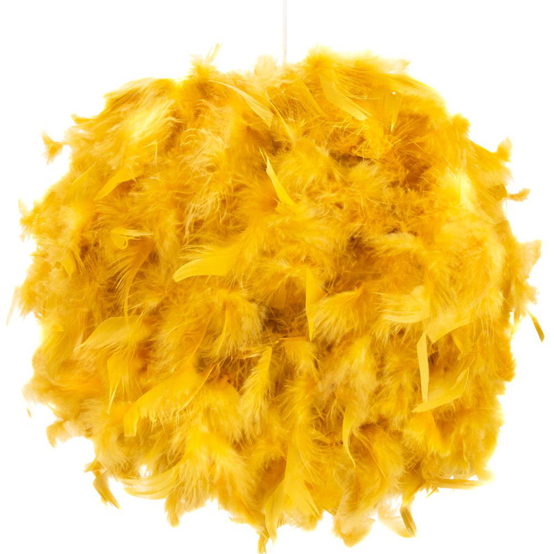 Eye-Catching and Modern Genuine Feather Decorated Pendant Light Shade, Ochre, 20cm H x 25cm W x 25cm D