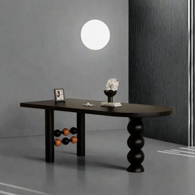 Black Half-Moon Solid Wood Dining Table