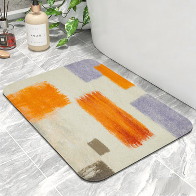 Abstract Orange Purple Block Bath Mat, 20 x 32, Non-Slip, for Bathroom & Entryway