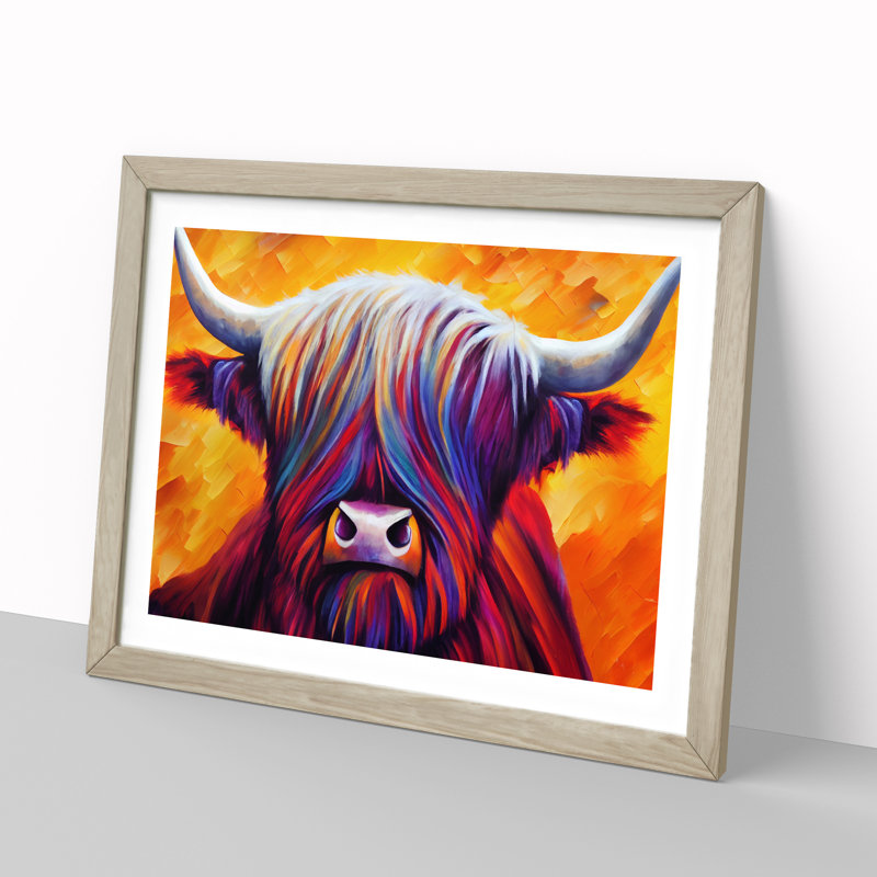 Highland Cow Vol.4 Abstract - Single Picture Frame Painting, 46cm H x 64cm W x 2cm D, Oak